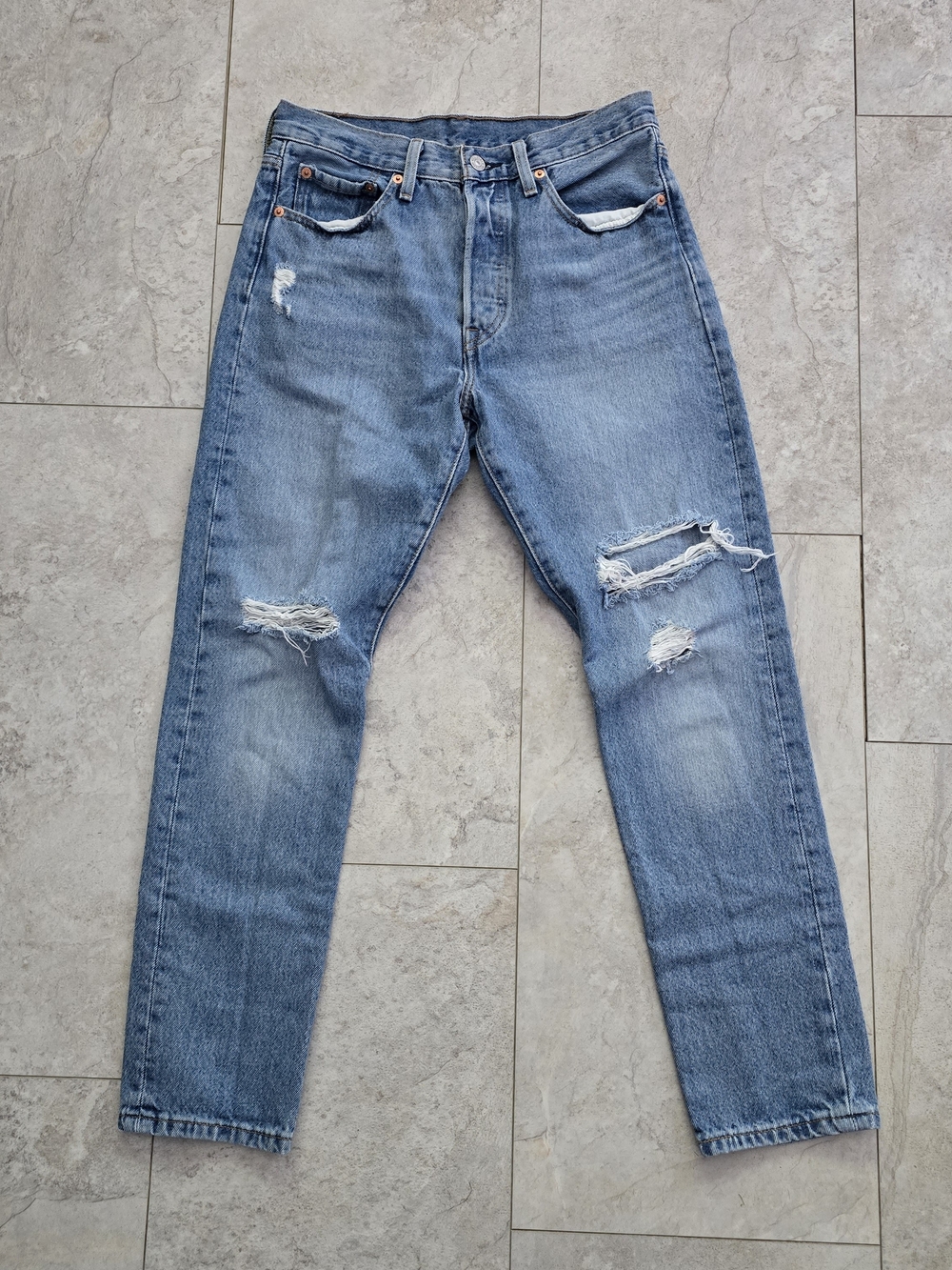 Levi's 501s Light Blue Slim Straight Distressed Jeans 28x28